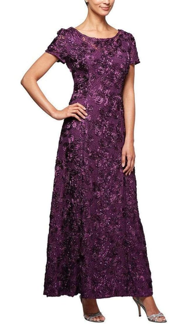 112788 Soutache Lace Sequin Short Sleeve A-Line Gown - Image 5