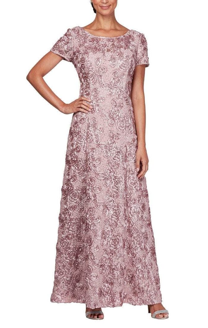 112788 Soutache Lace Sequin Short Sleeve A-Line Gown - Image 13