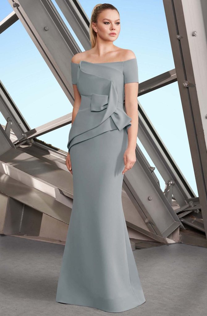 1150 Off-Shoulder Structured Pleated Trumpet Gown - Image 3