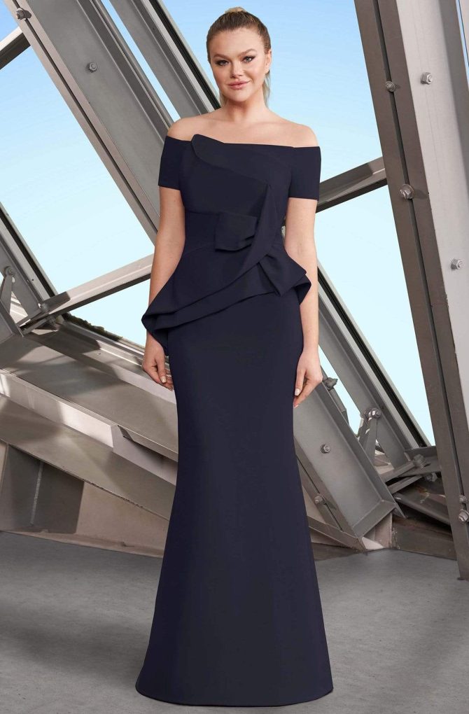 1150 Off-Shoulder Structured Pleated Trumpet Gown - Image 4