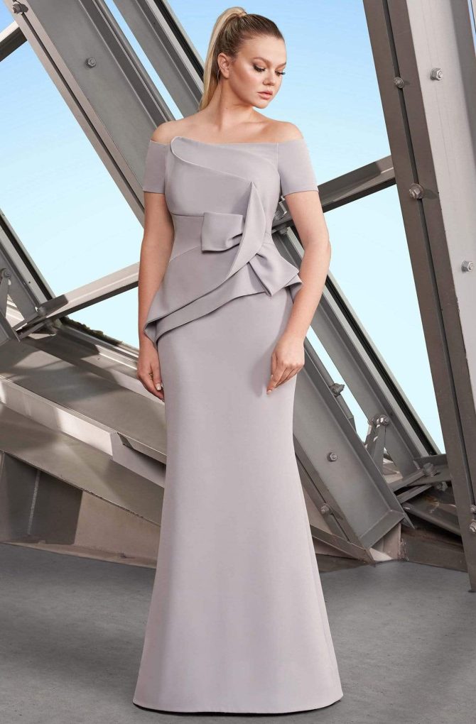 1150 Off-Shoulder Structured Pleated Trumpet Gown - Image 6