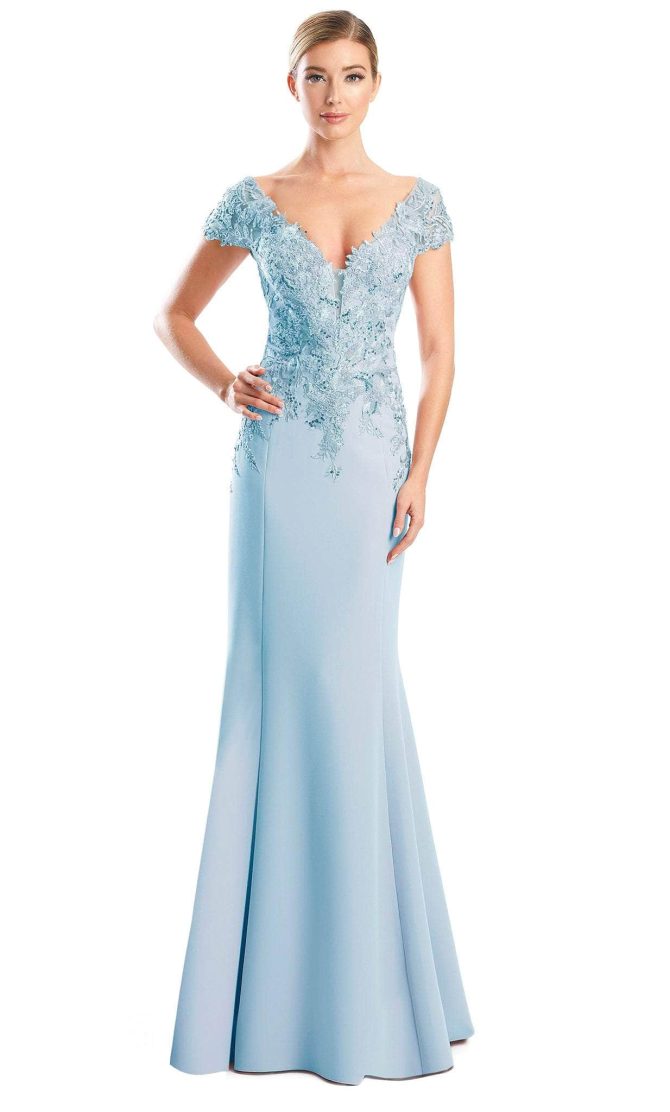 Modest V Neck Lace Formal Gown - Image 2