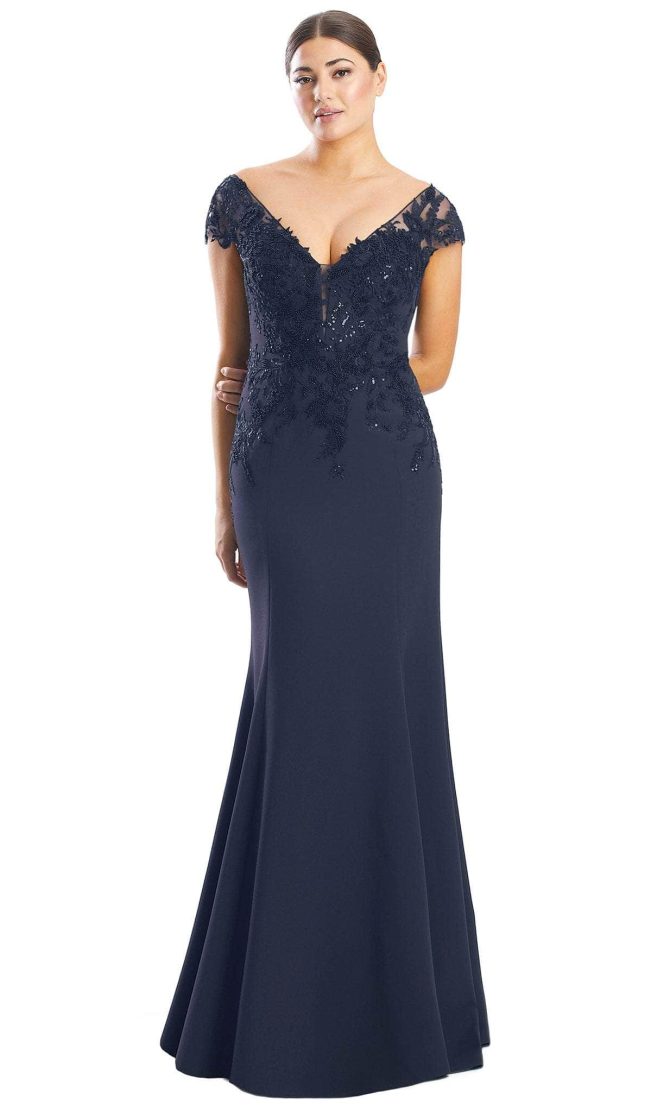 Modest V Neck Lace Formal Gown - Image 4