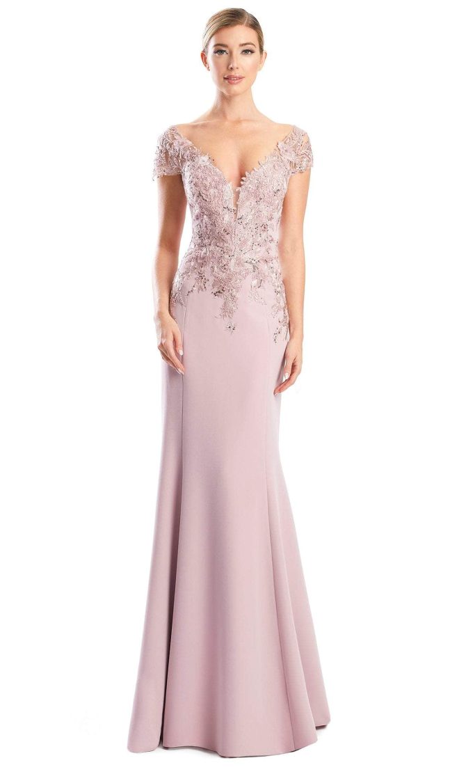 Modest V Neck Lace Formal Gown - Image 5