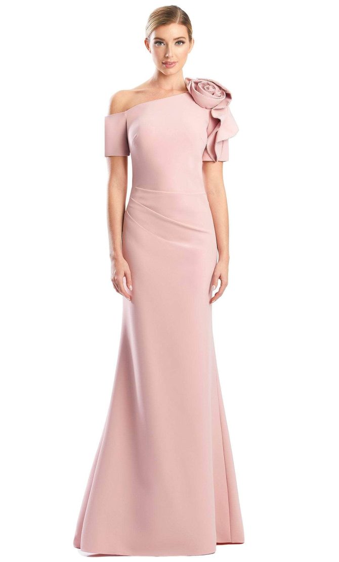 Rose-Detailed Asymmetrical Formal Gown - Image 4