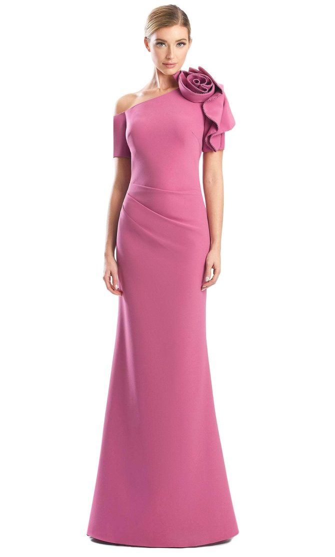 Rose-Detailed Asymmetrical Formal Gown - Image 6