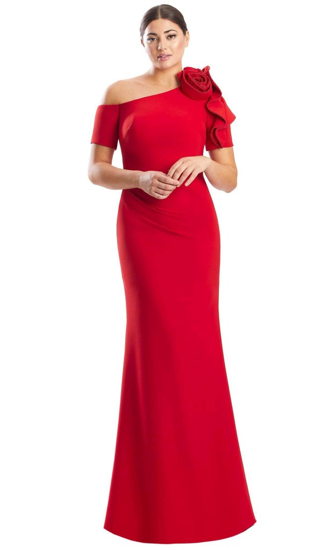 Rose-Detailed Asymmetrical Formal Gown - Image 7