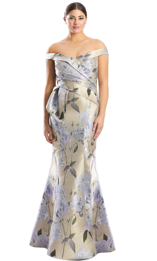 Off-Shoulder Floral Evening Dress