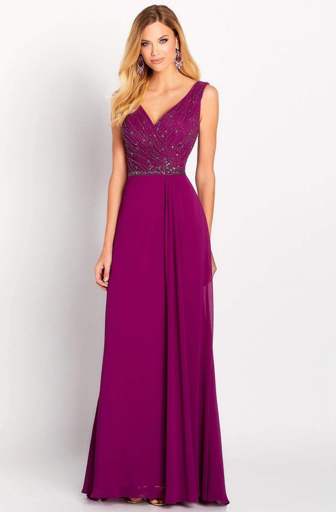 119641 Asymmetrical Beaded Chiffon Gown