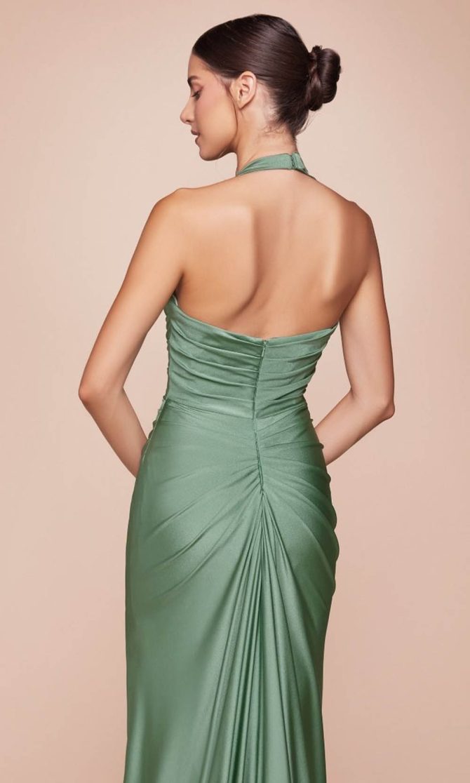 Halter Ruched Satin Prom Dress - Image 3