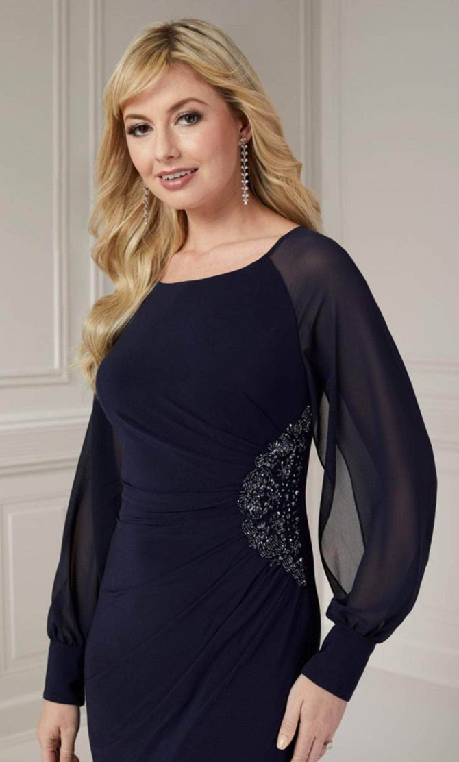 Sheer Sleeve Jersey Evening Gown - Image 3