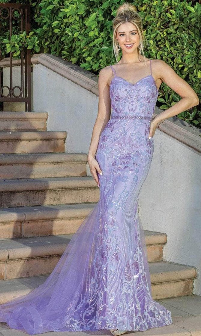 Embroidered Sleeveless Deep V-neckline Prom Dress - Image 3