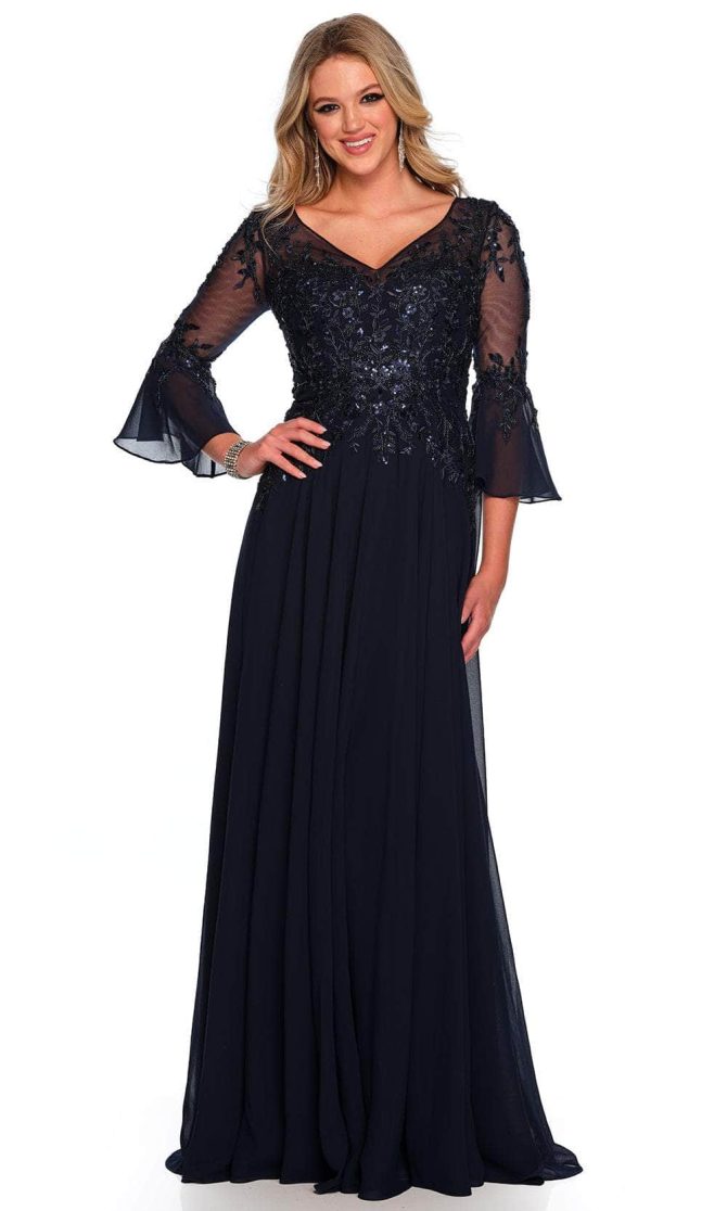 Embroidered Bell Sleeve Prom Gown