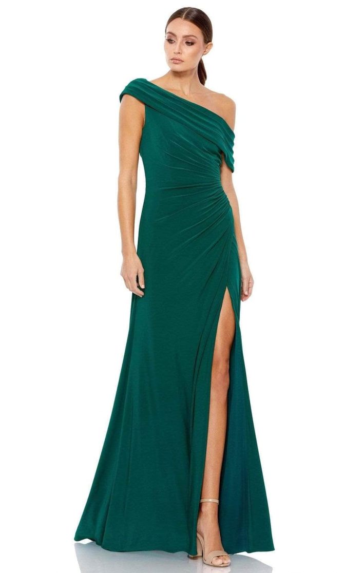 26517 Off-Shoulder Neckline High Slit Simple Prom Gown