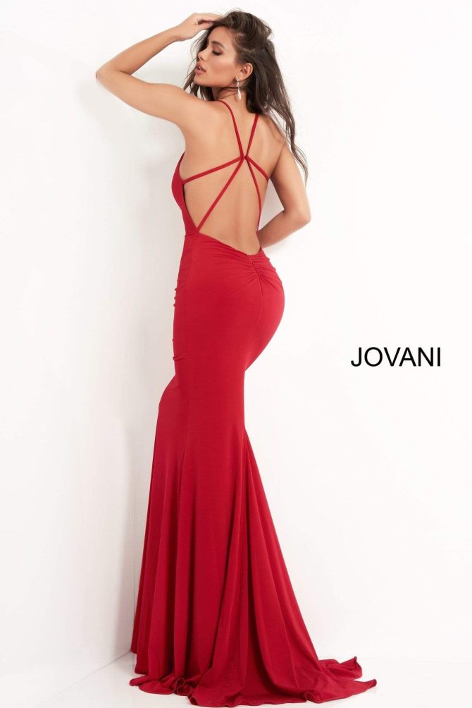 00512 Fitted Strappy Back Prom Dress with Train - Image 7