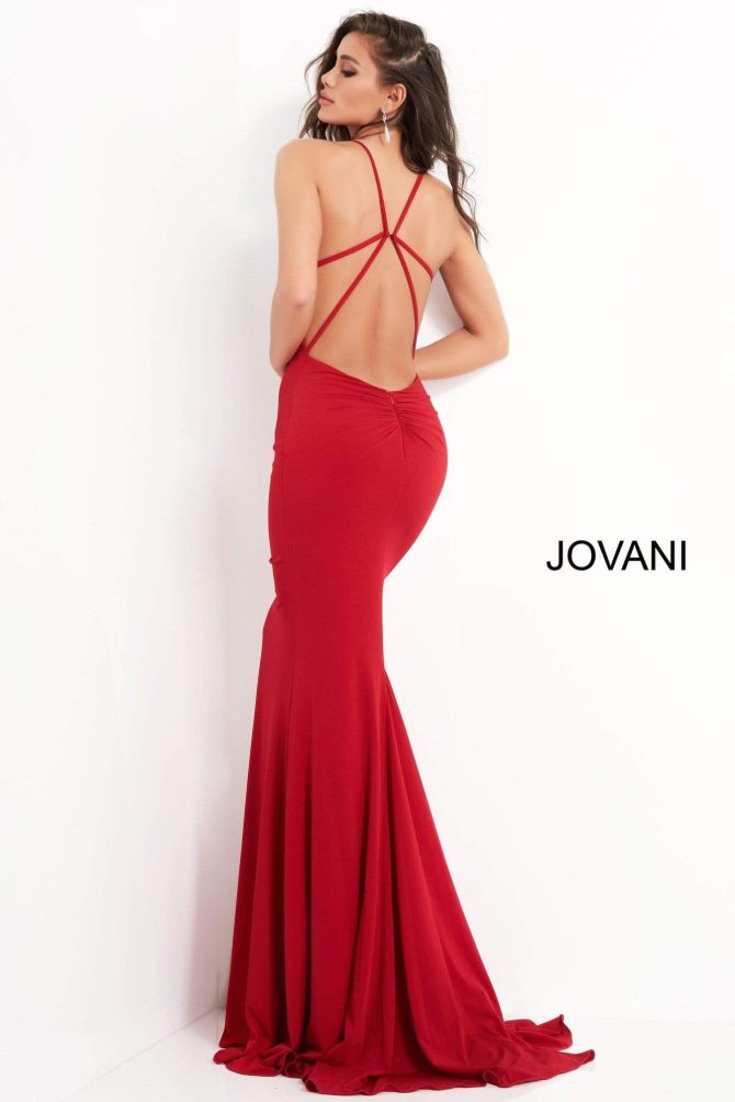 00512 Fitted Strappy Back Prom Dress with Train - Image 5