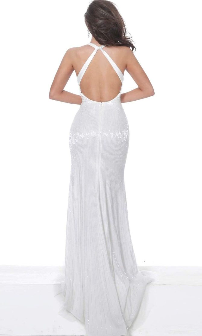 00694 Plunging Neck High Slit Fully Beaded Evening Gown - Image 4