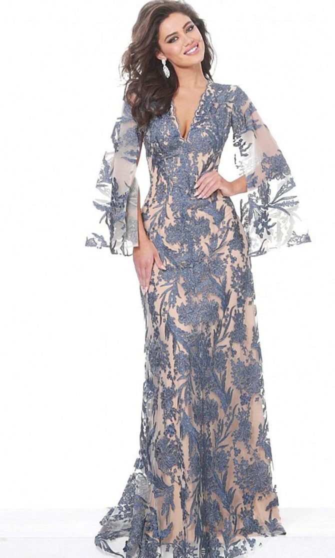 00752 Cape Sleeve Novelty Lace Sheath Gown - Image 3