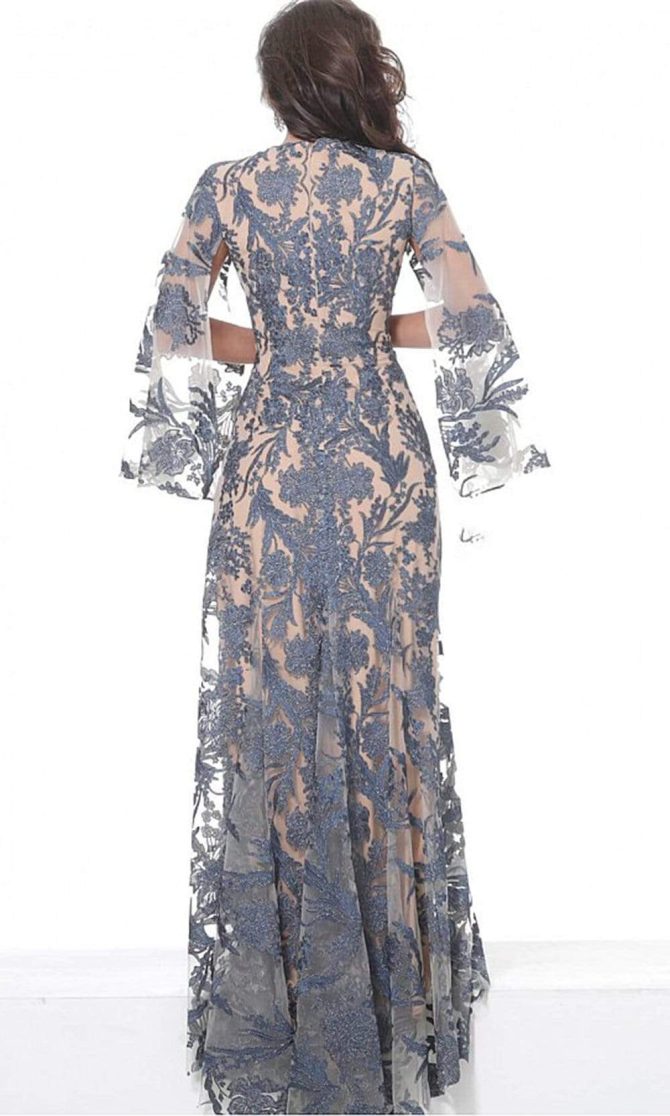 00752 Cape Sleeve Novelty Lace Sheath Gown - Image 2