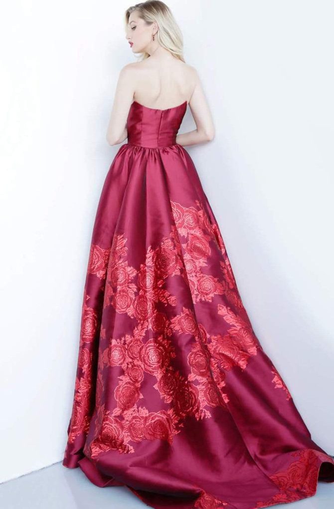 02038 Strapless Scoop Neck Floral Embroidered Gown - Image 2