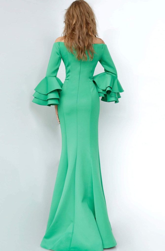 02140 Tiered Bell Sleeve Off Shoulder Long Gown - Image 2