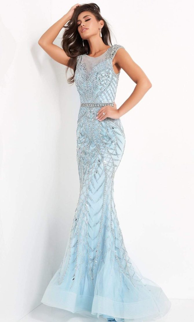 02336 Embellished Scoop Neck Trumpet Dress