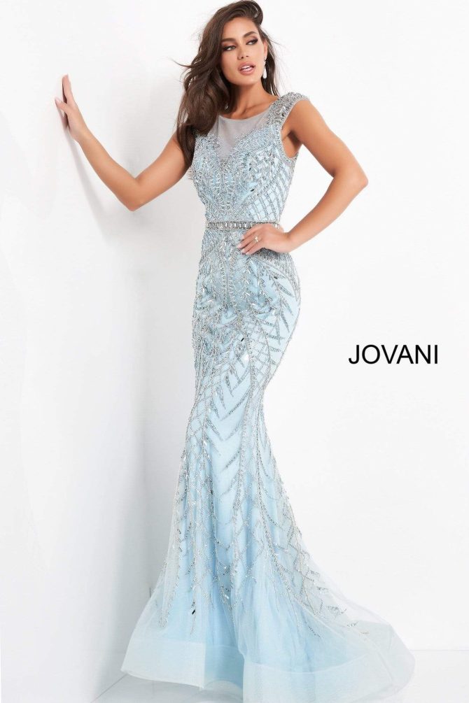 02336 Embellished Scoop Neck Trumpet Dress - Image 3