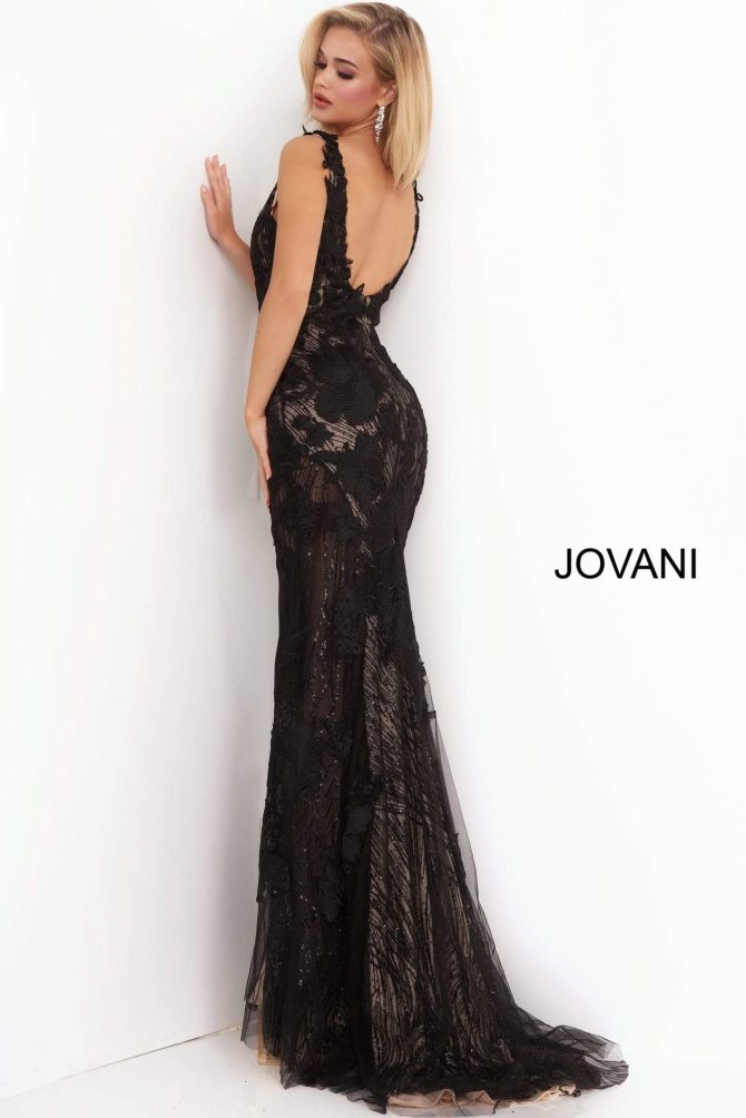 02444 Floral Embroidered Lace Deep V-neck Trumpet Dress - Image 10