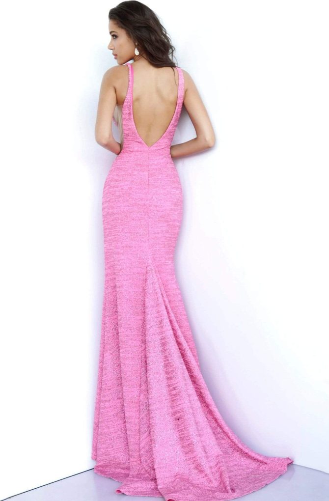 02472 V Neck Fitted Prom Dress with High Slit - Image 2