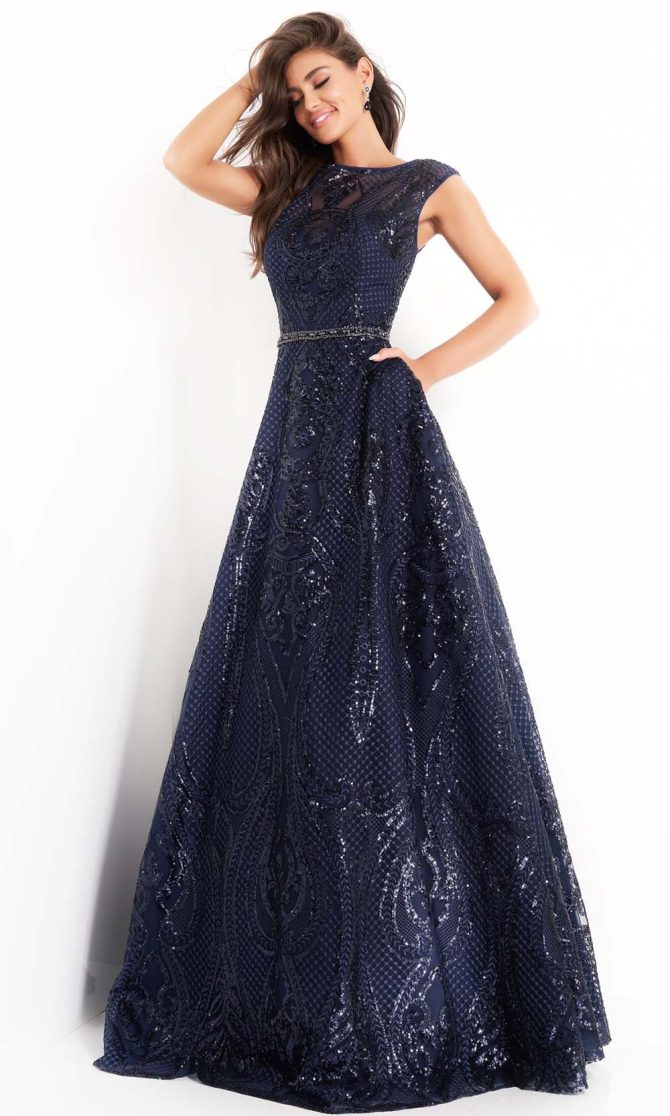 02514 Cap Sleeve Sequin Embroidered A-Line Gown - Image 3