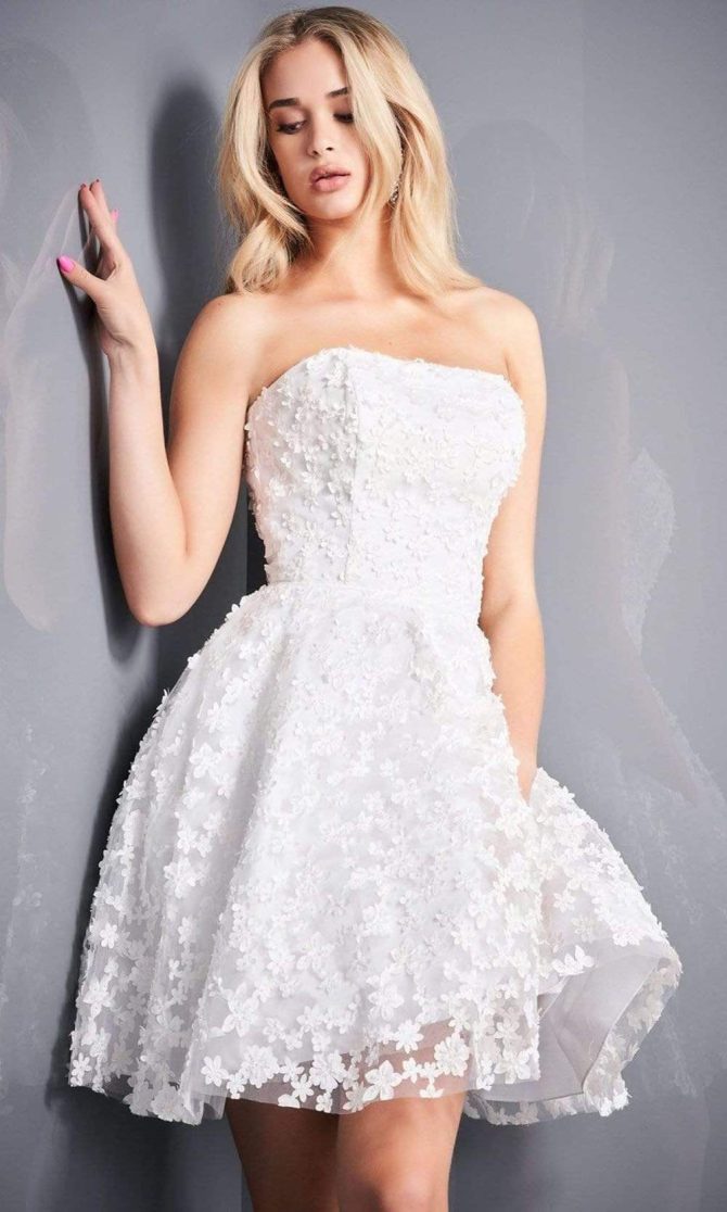 02564 Strapless Floral Appliqued A-Line Dress - Image 3