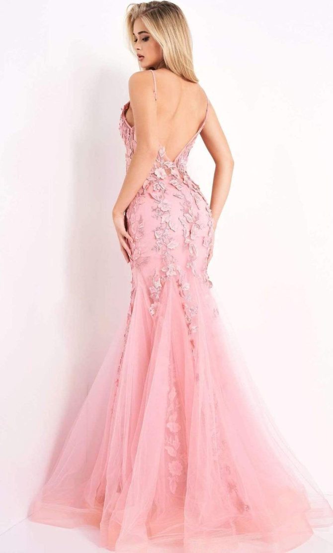 02841 Floral Appliques Corset Bodice Tulle Trumpet Gown - Image 5