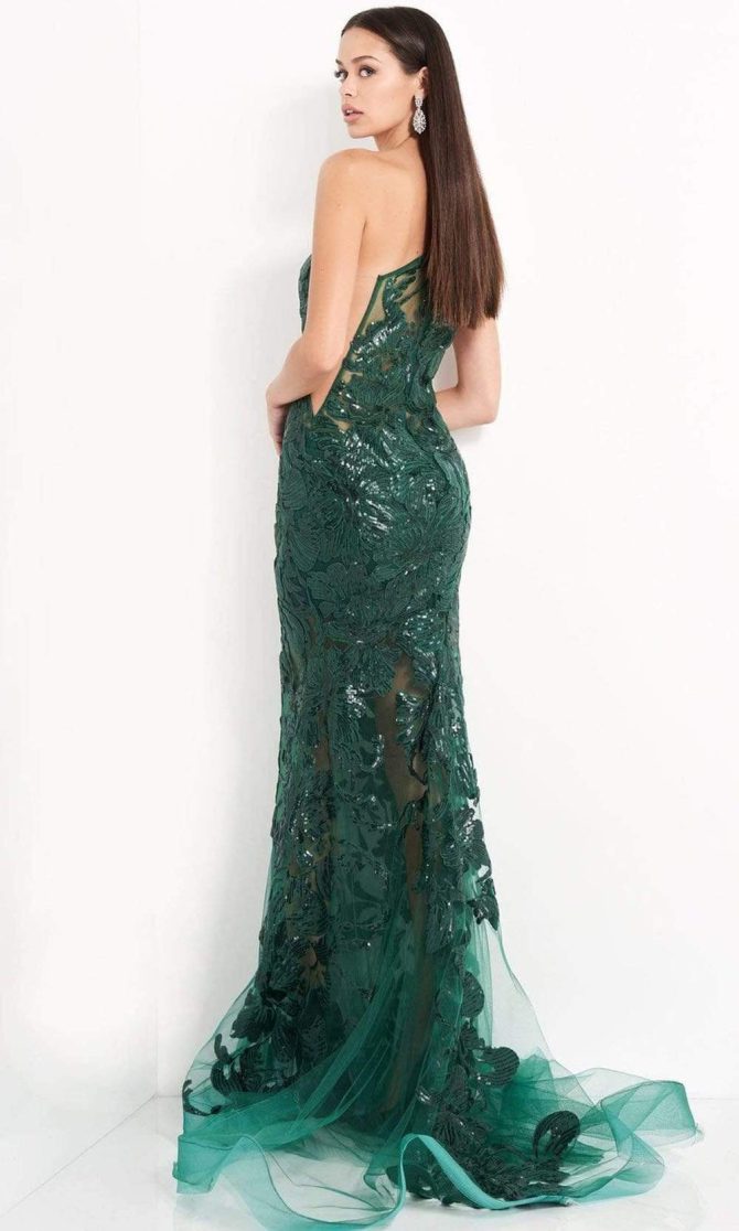 02895 One Shoulder Illusion Simple Prom Mermaid Gown - Image 2