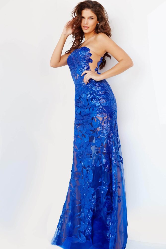 02895 One Shoulder Illusion Simple Prom Mermaid Gown - Image 11