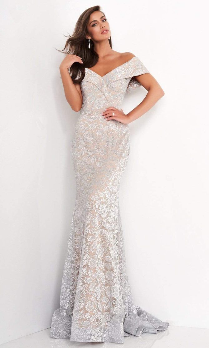 02905 Off-Shoulder Lace Mermaid Evening Dress