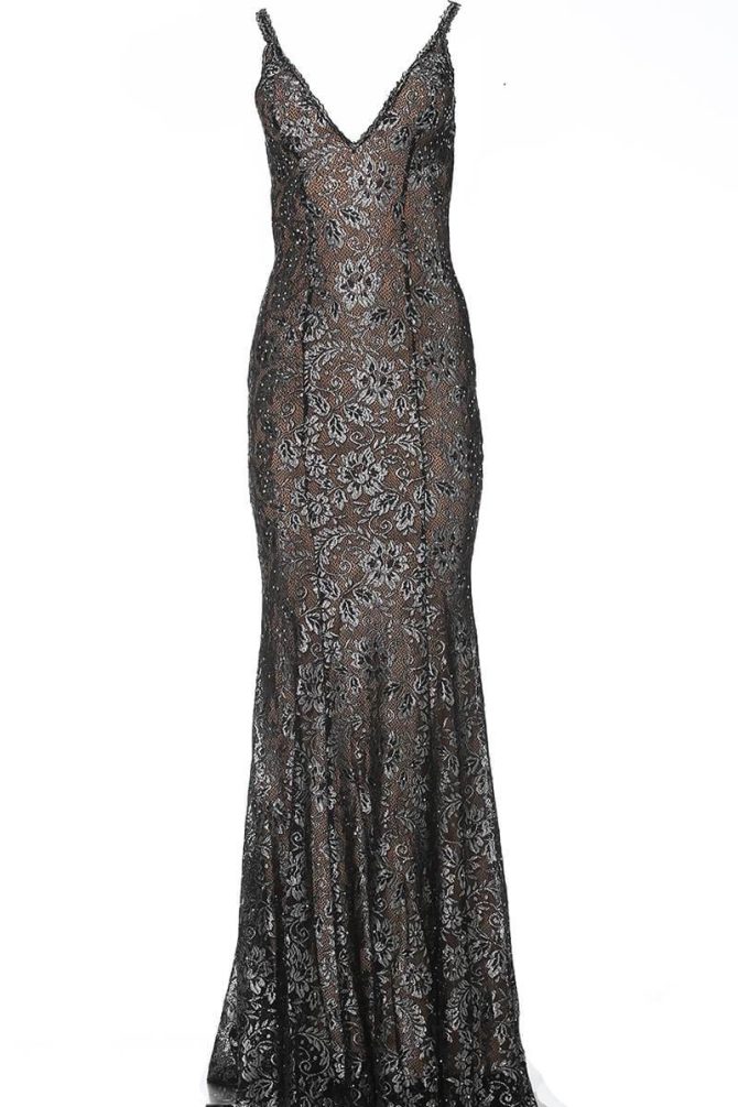 02906 Backless Metallic Lace Mermaid Gown - Image 6