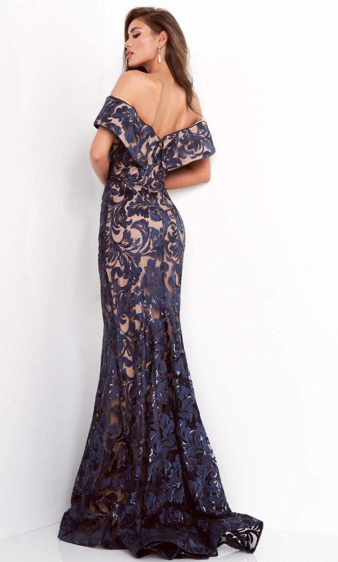 02912 Sequined Off Shoulder Trumpet Dress - Image 2