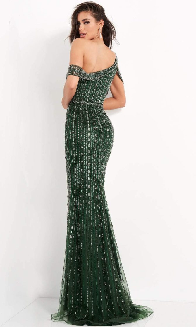 03124 Beaded Cold Shoulder Sheath Gown - Image 2