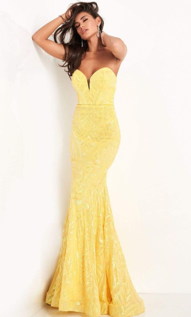 03445 Strapless Plunging Sweetheart Neck Sequin Gown - Image 3