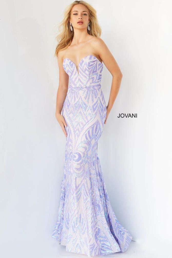 03445 Strapless Plunging Sweetheart Neck Sequin Gown - Image 4