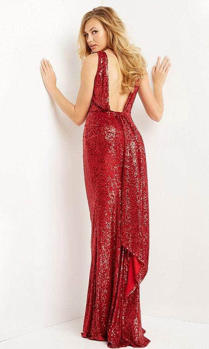 03854 Sequined Deep V Neck Sheath Dress - Image 6