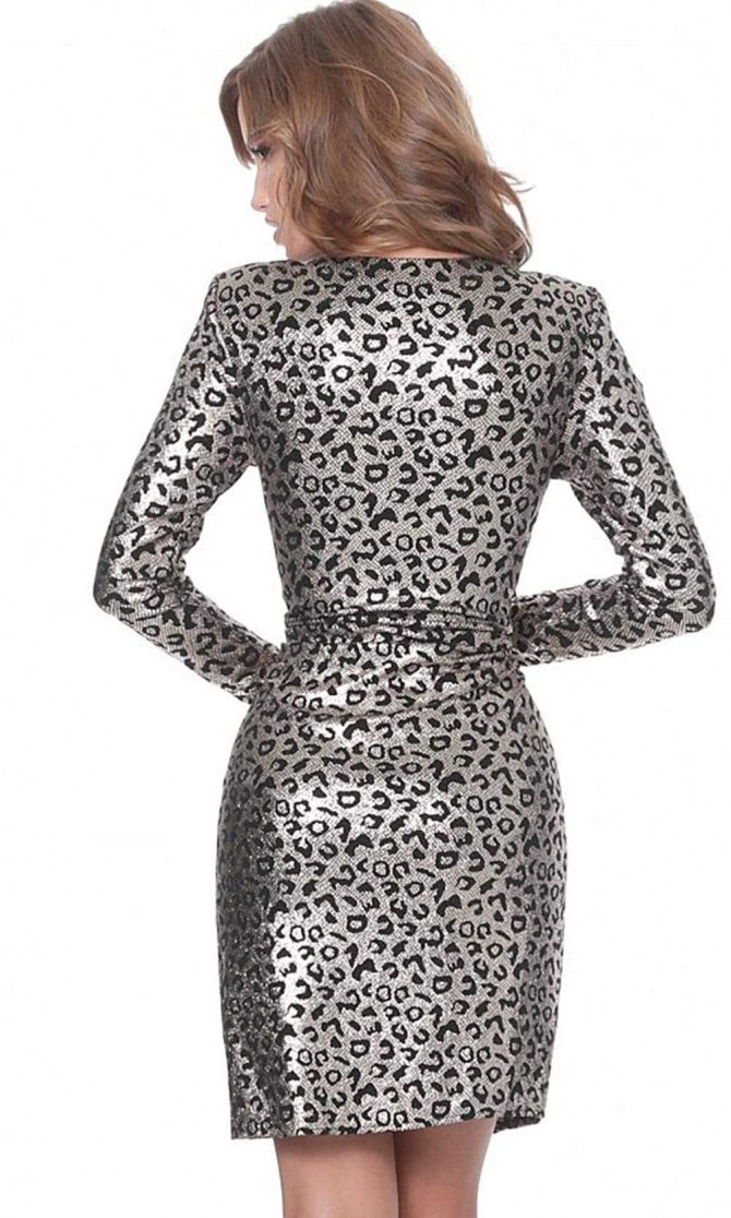 03919 Long Sleeve Metallic Animal Print Dress - Image 2