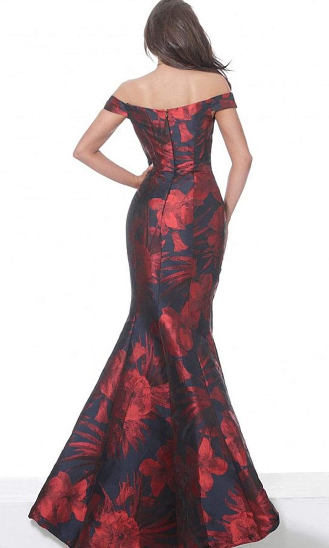 03932 Off Shoulder Floral Satin Mermaid Gown - Image 2