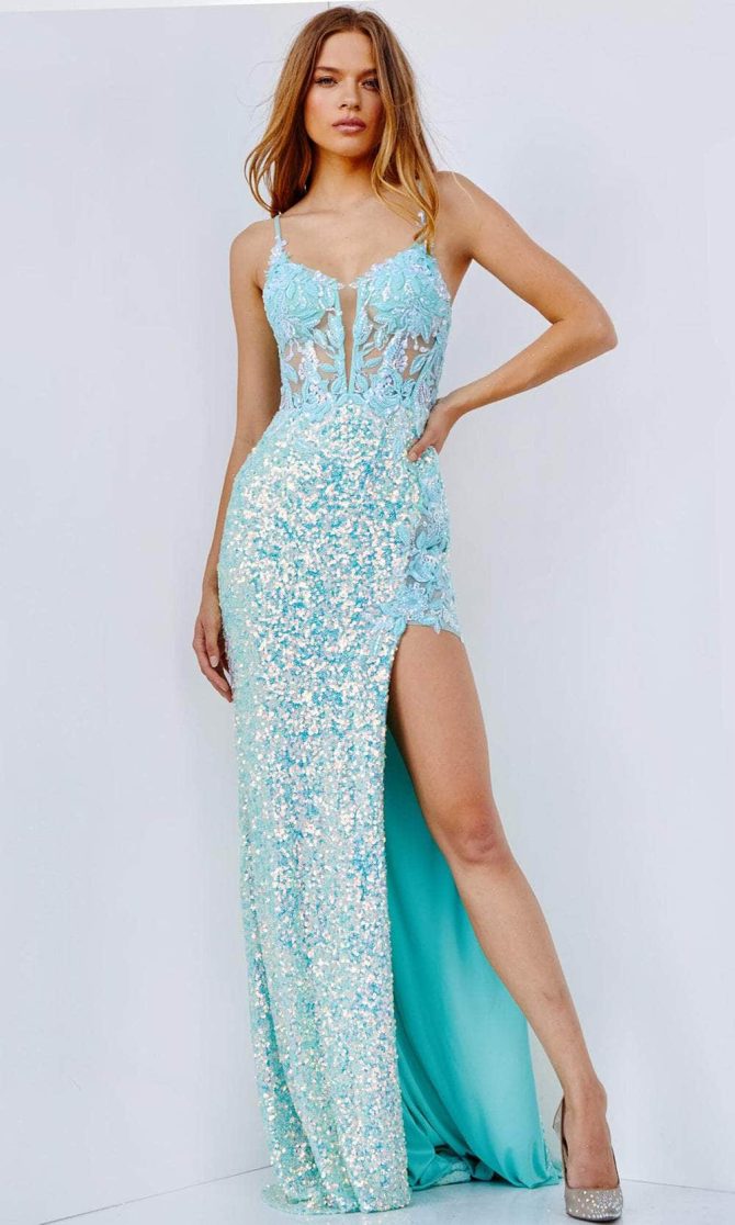 Illusion Sequin Prom Dress - Image 5