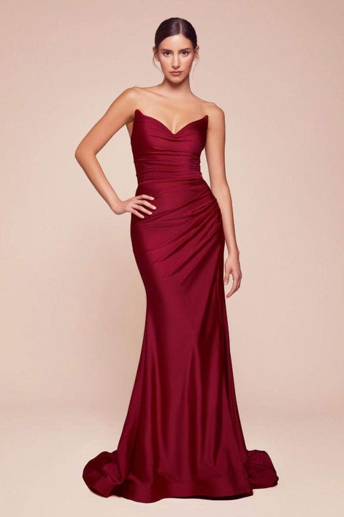 Ladivine CD791 Strapless Fitted Satin Prom Dress - Image 4