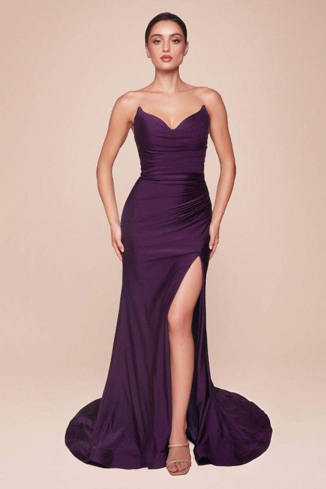 Ladivine CD791 Strapless Fitted Satin Prom Dress - Image 7