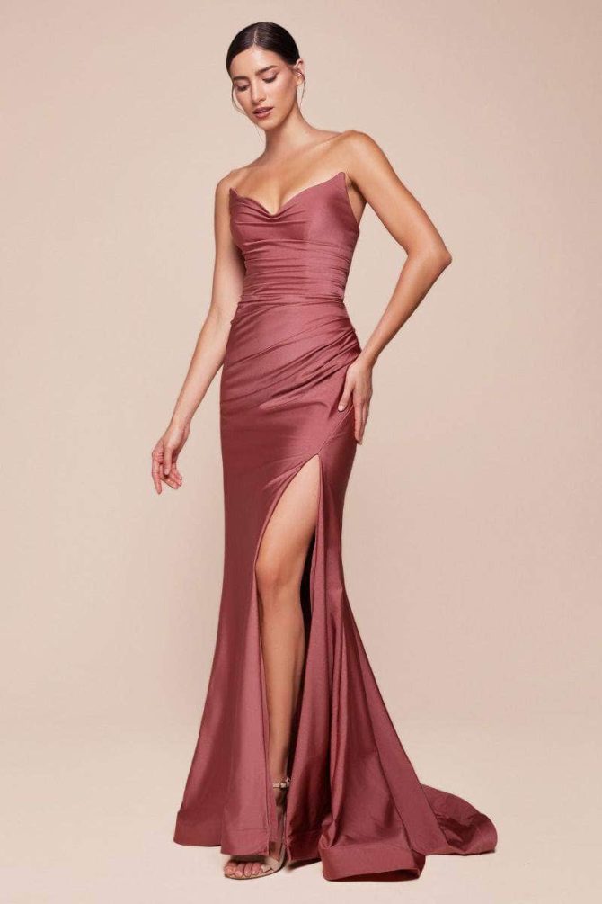 Ladivine CD791 Strapless Fitted Satin Prom Dress - Image 14