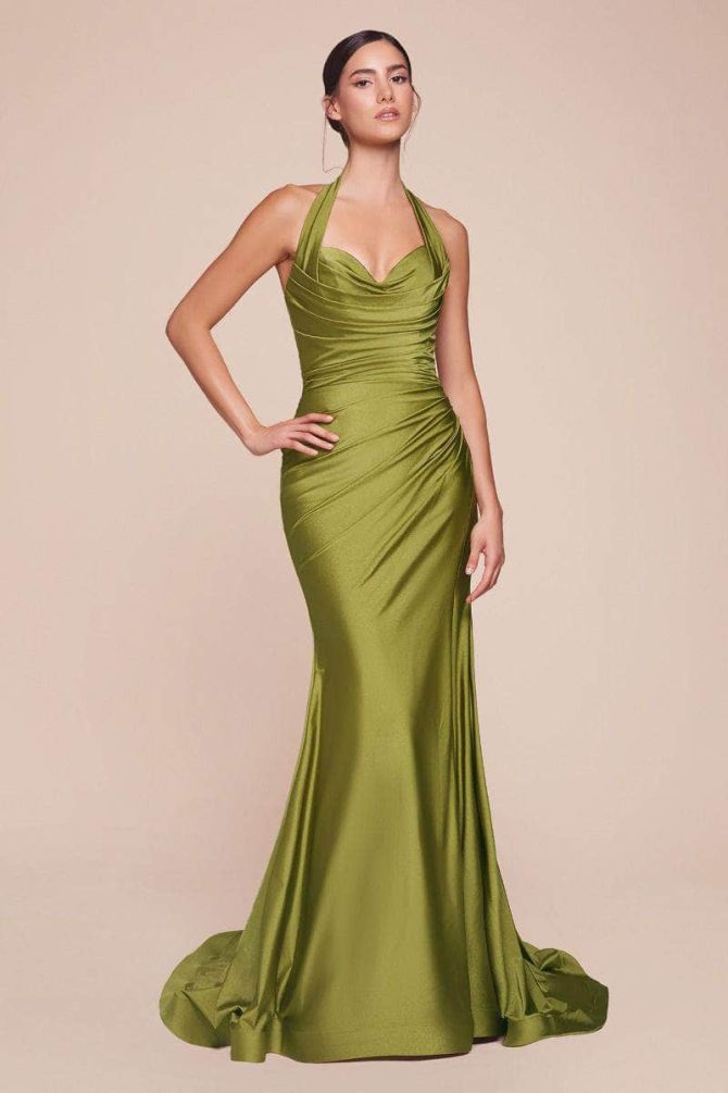 Halter Ruched Bodice Prom Dress - Image 4