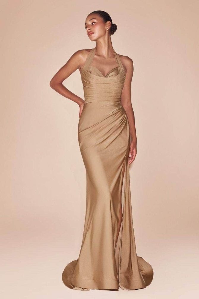 Halter Ruched Bodice Prom Dress - Image 8