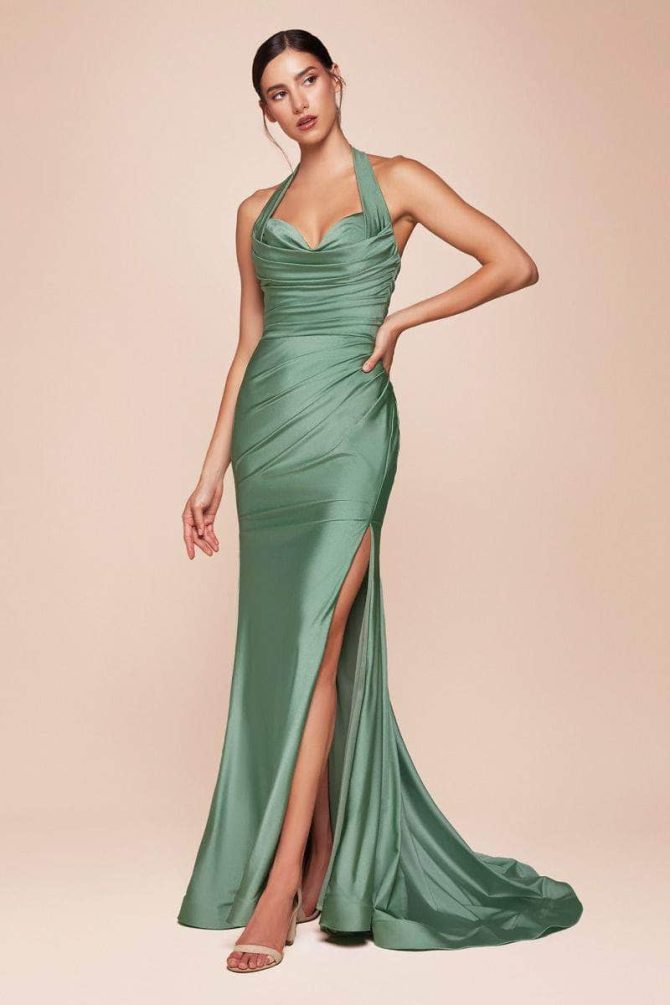 Halter Ruched Bodice Prom Dress